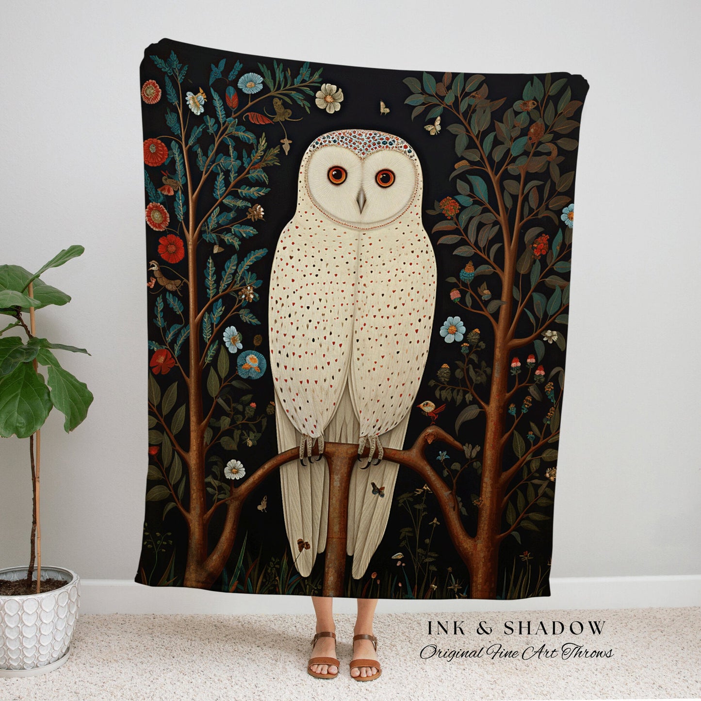 Eclectic Forest Owl Tapestry | Woven Tapestry Witchy Decor Cottagecore Art Crowcore Aesthetic Room Decor Magical Owl Tapestry Crow Core Art