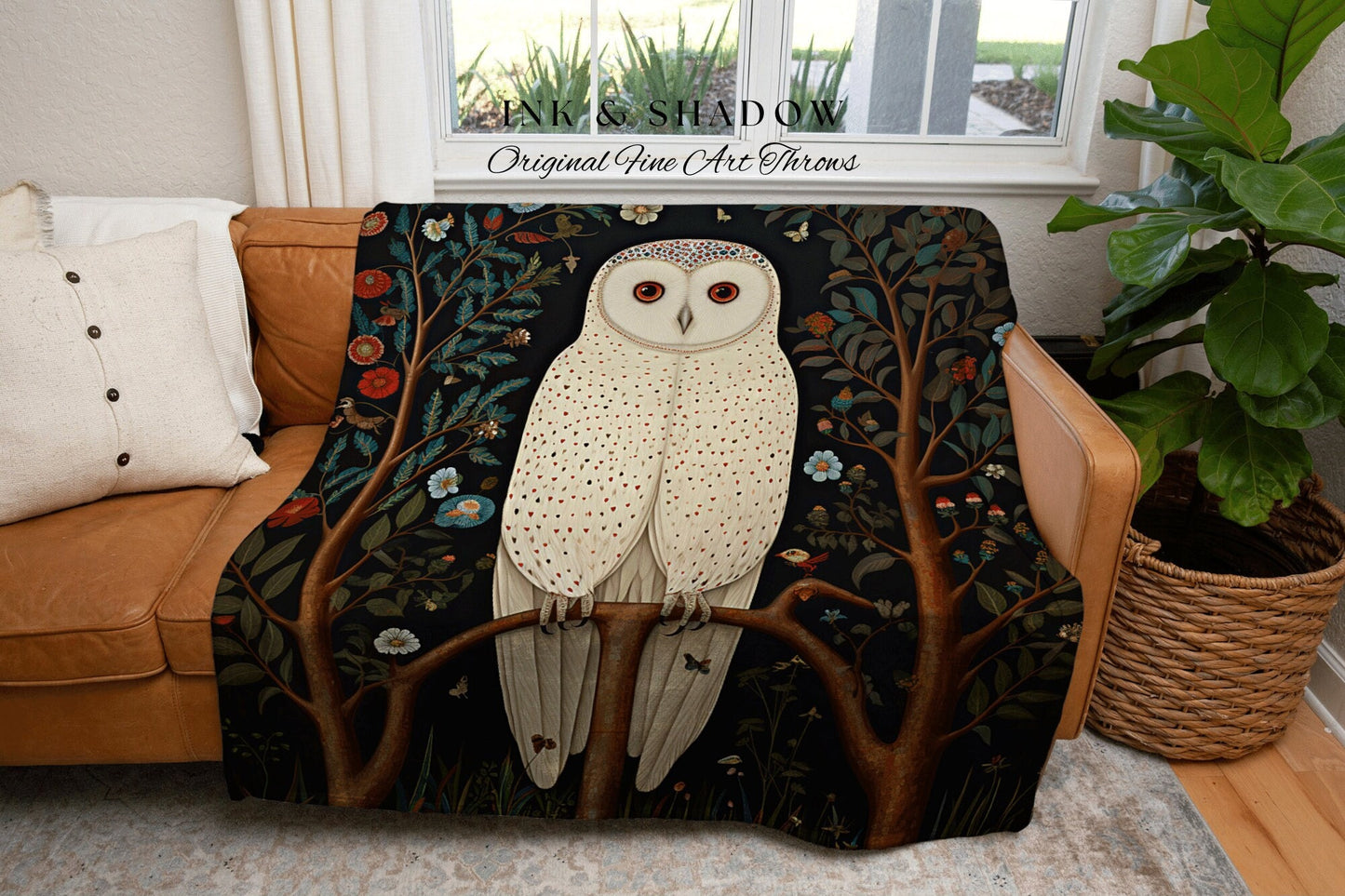 Eclectic Forest Owl Tapestry | Woven Tapestry Witchy Decor Cottagecore Art Crowcore Aesthetic Room Decor Magical Owl Tapestry Crow Core Art