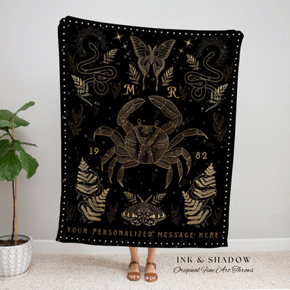 Cancer Zodiac Sign Blanket | Cancer Blanket Custom Star Sign Goth Woven Blanket Witchy Room Decor Cancer Zodiac Sign Celestial Tapestry |