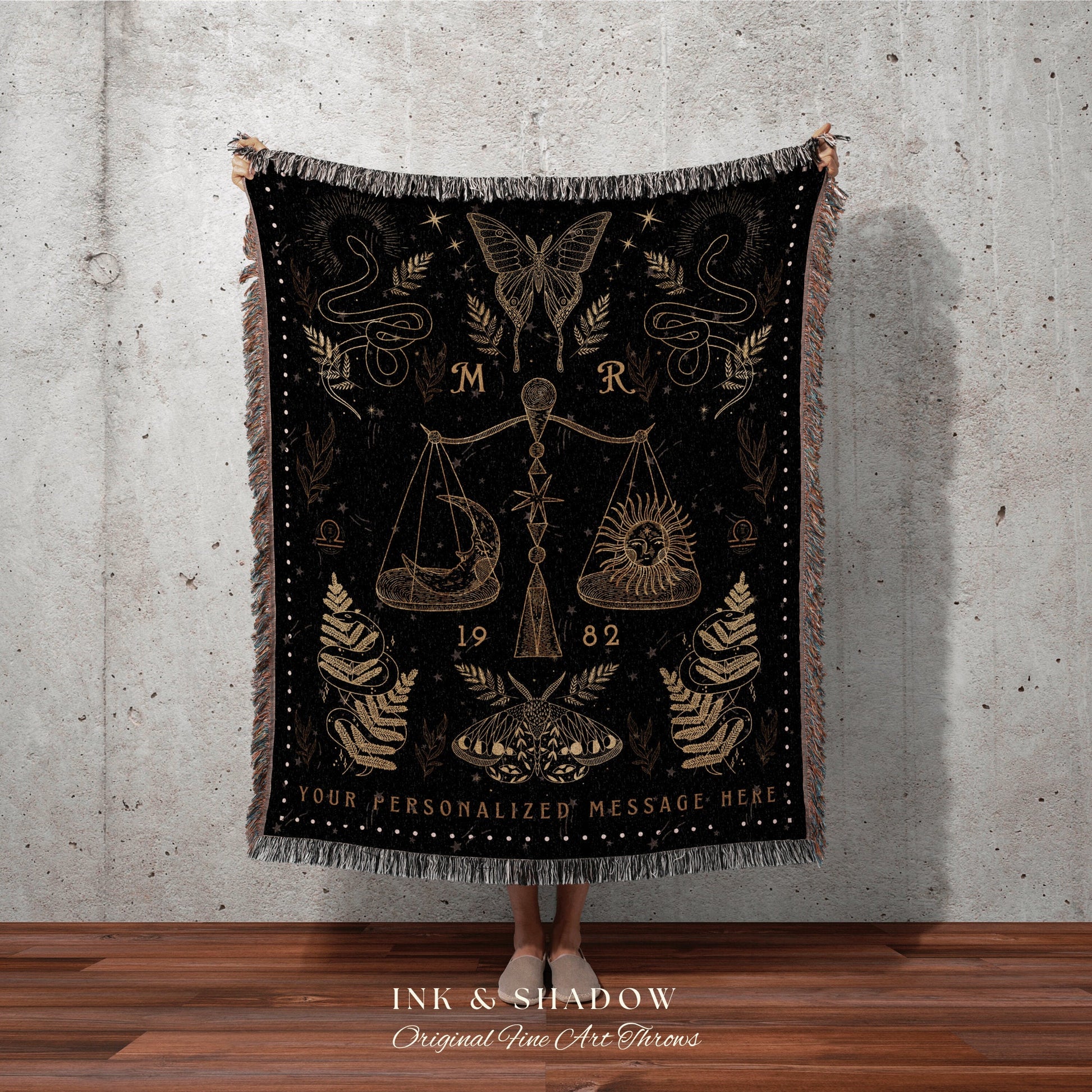 Libra Star Sign Blanket | Libra Tapestry Custom Star Sign Goth Woven Blanket Witchy Room Decor Libra Astrology Personalized Zodiac Sign Goth