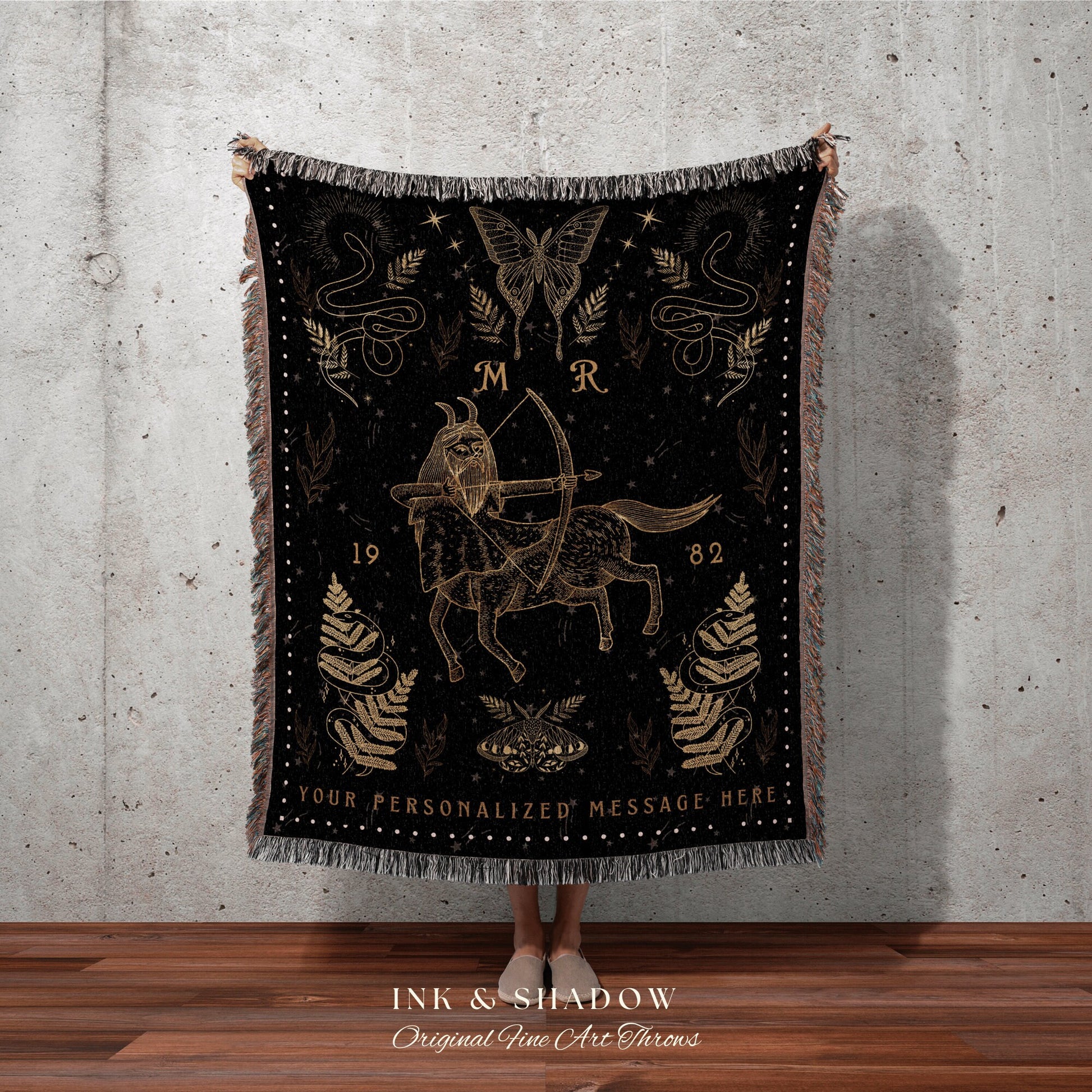 Star Sign Blanket Sagittarius | Celestial Tapestry Custom Star Sign Goth Woven Blanket Witchy Room Decor Sagittarius Astrology Personalized