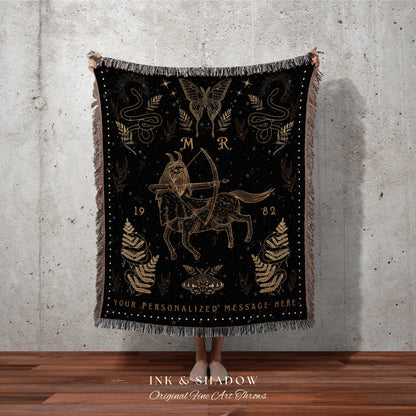 Star Sign Blanket Sagittarius | Celestial Tapestry Custom Star Sign Goth Woven Blanket Witchy Room Decor Sagittarius Astrology Personalized