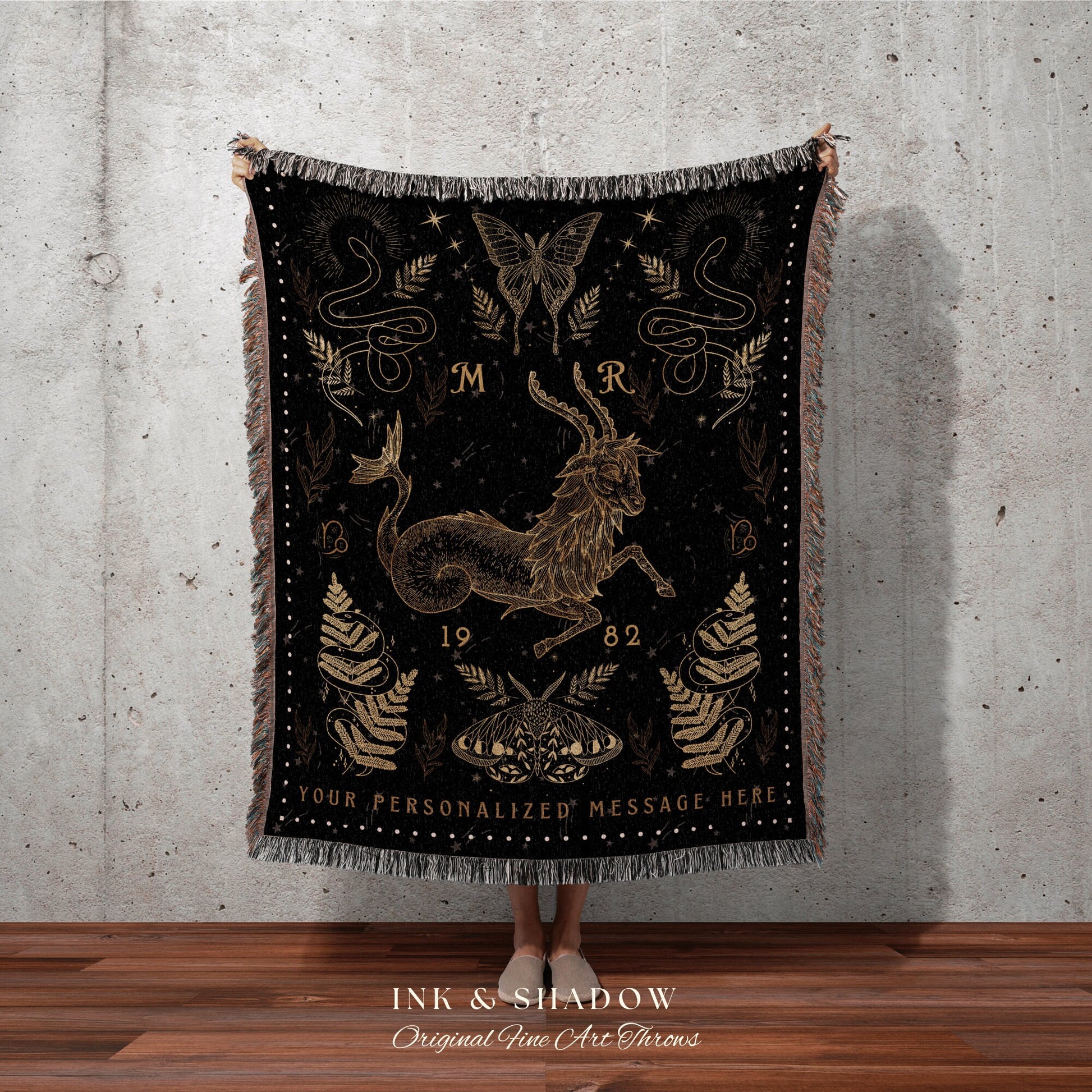 Capricorn Blanket Custom Star Sign | Capricorn Tapestry Custom Zodiac Sign Goth Woven Blanket Witchy Decor Capricorn Astrology Personalized