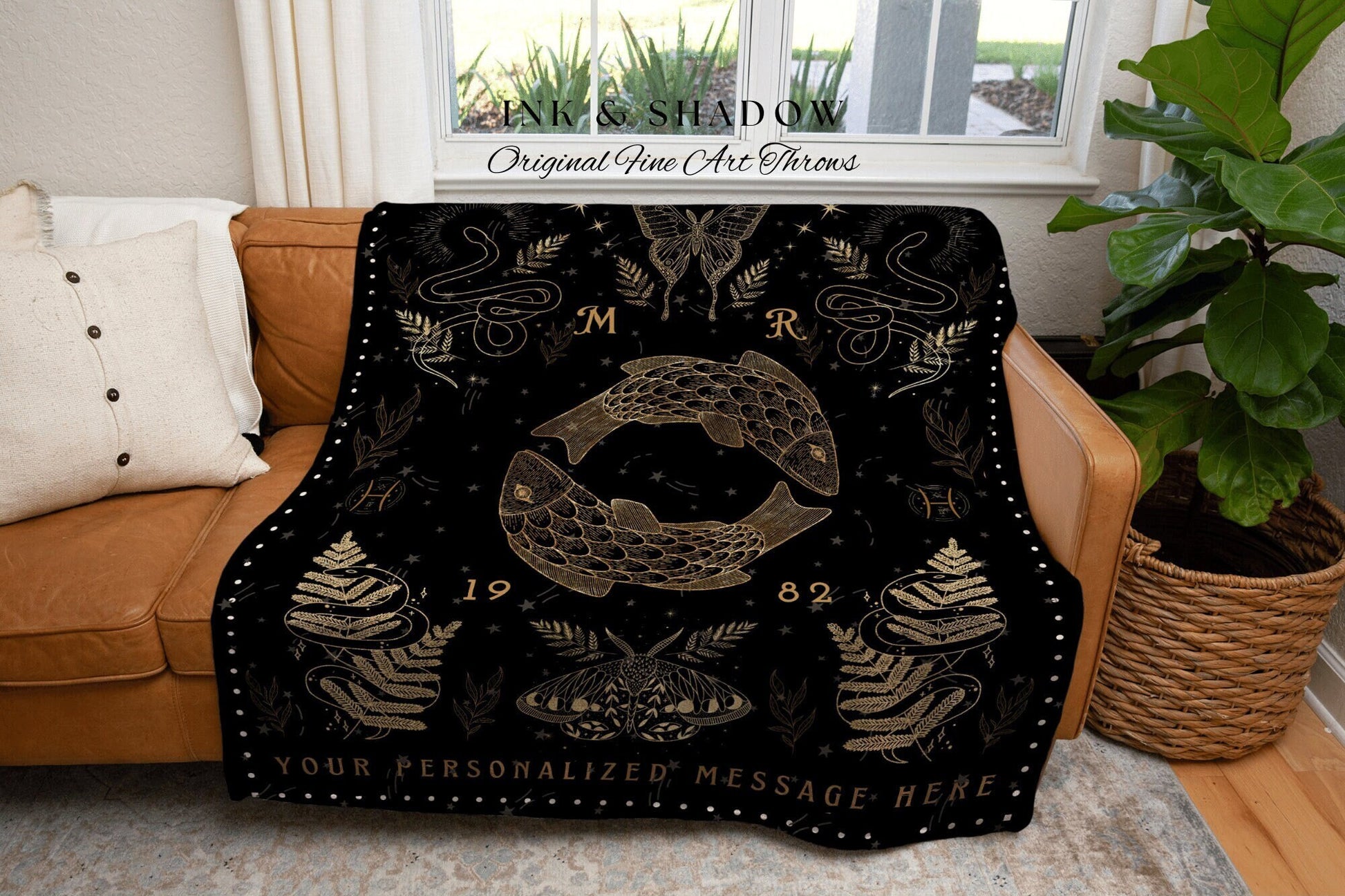 Mystical Zodiac Blanket Pisces | Pisces Blanket Custom Star Sign Gothic Woven Blanket Witchy Room Decor Pisces Custom Astrology Personalized