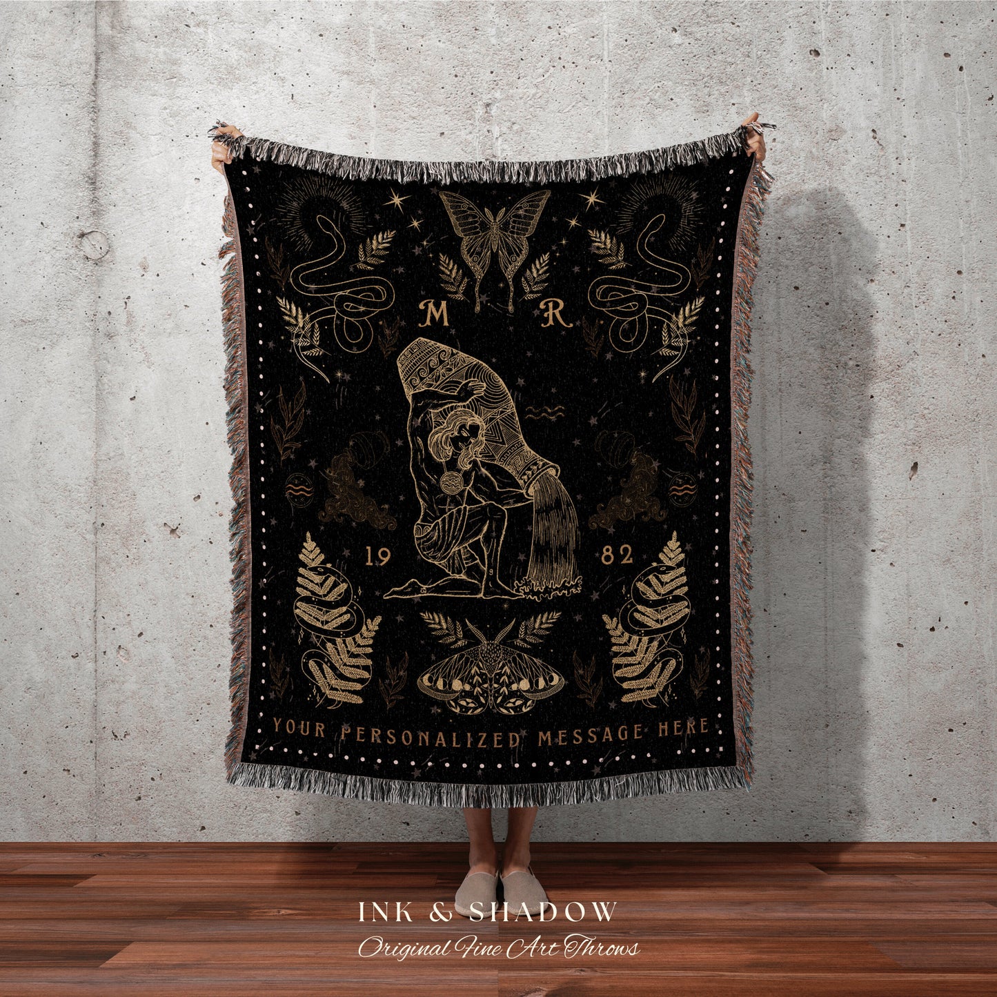 Witchy Tapestry Aquarius Blanket | Aquarius Tapestry Custom Star Sign Goth Woven Blanket Witch Art Decor Aquarius Astrology Personalized |