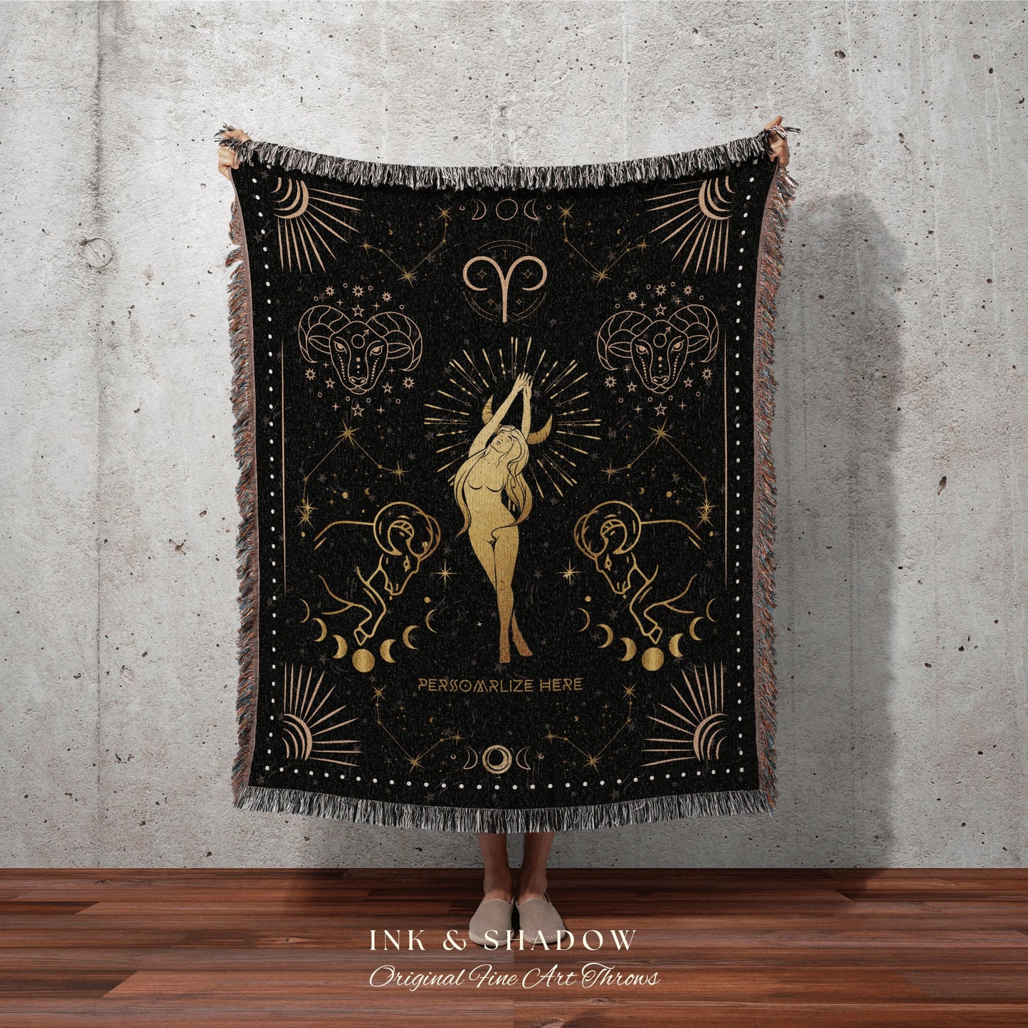 Aries Blanket Personalized | Astrology Tapestry Custom Star Sign Goth Woven Blanket Fairy Core Room Decor Zodiac Sign Wall Art Celestial Art