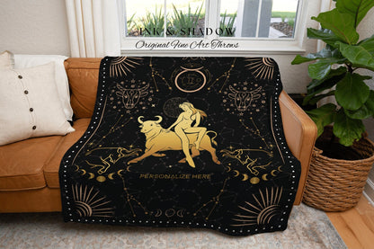 Taurus Blanket Custom | Astrology Tapestry Custom Star Sign Goth Woven Blanket Fairy Core Taurus Room Decor Zodiac Sign Celestial Tapestry |