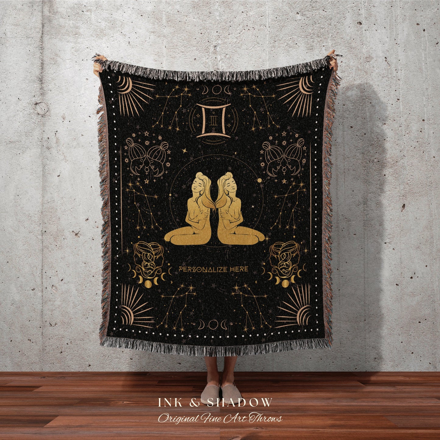 Gemini Tapestry Celestial | Astrology Tapestry Custom Star Sign Goth Woven Blanket Witchy Room Decor Gemini Zodiac Sign Celestial Tapestry |