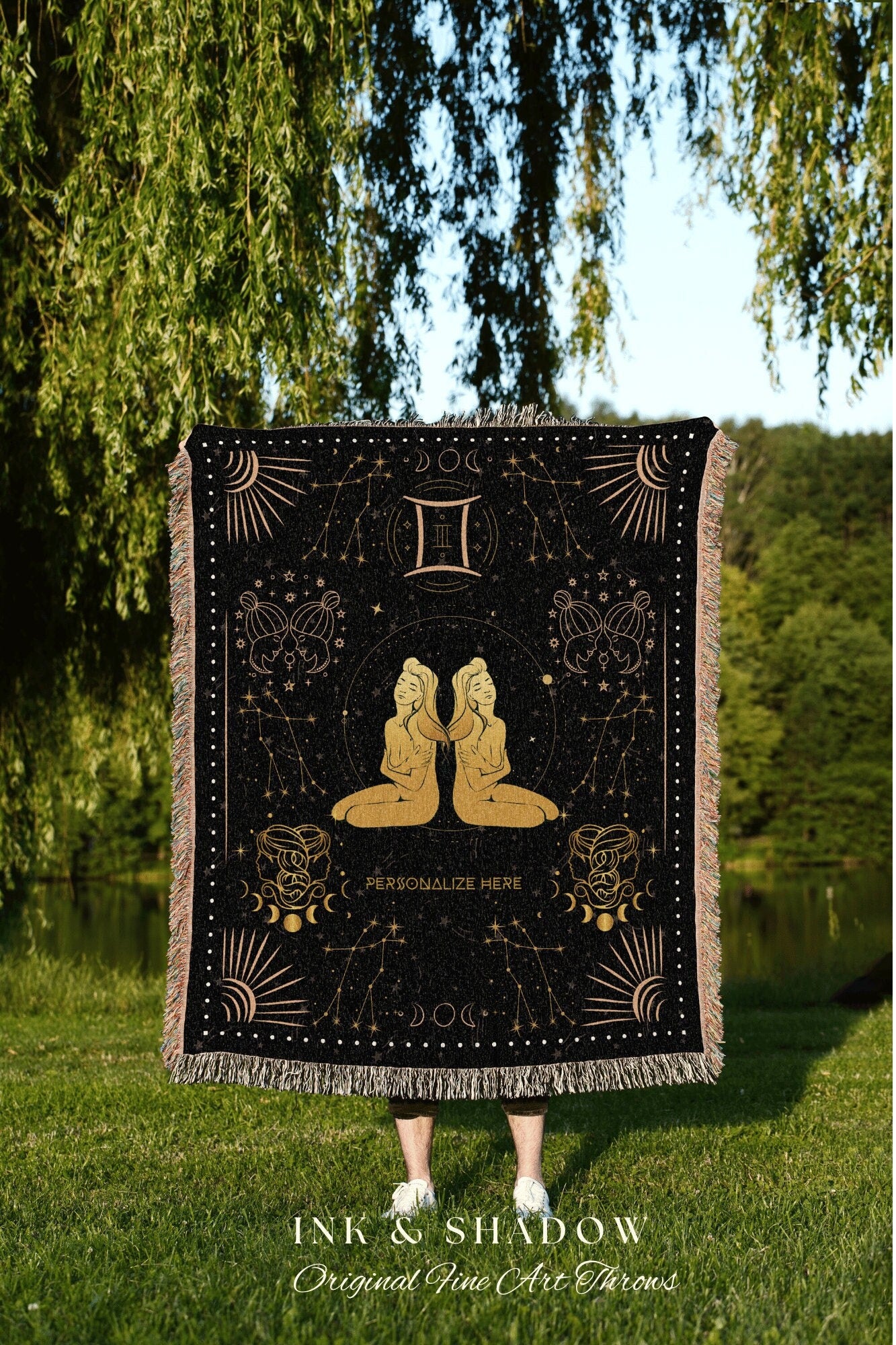 Gemini Tapestry Celestial | Astrology Tapestry Custom Star Sign Goth Woven Blanket Witchy Room Decor Gemini Zodiac Sign Celestial Tapestry |