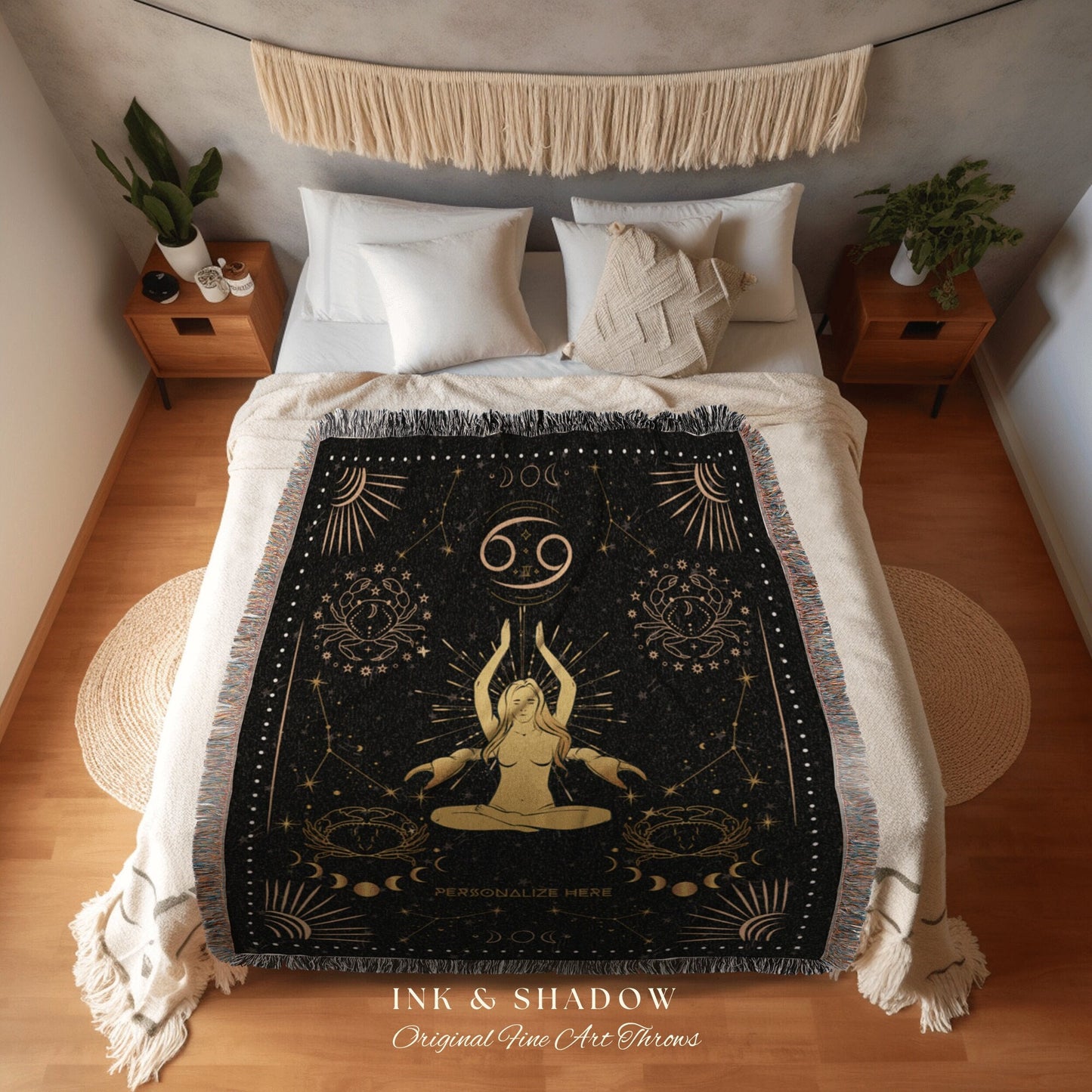 Zodiac Sign Cancer Astrology | Cancer Blanket Custom Star Sign Goth Woven Blanket Witchy Room Decor Cancer Zodiac Sign Celestial Tapestry |