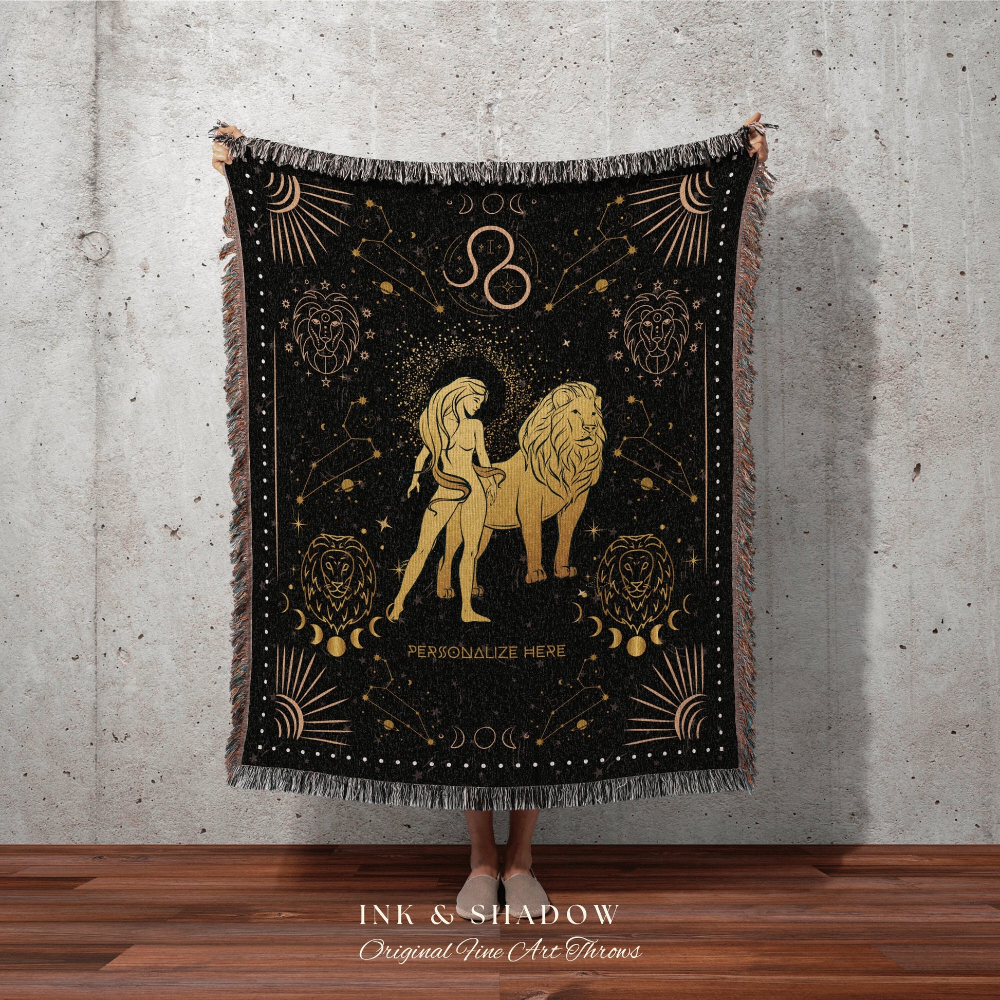 Leo Zodiac Sign Blanket | Leo Blanket Custom Star Sign Goth Woven Blanket Witchy Room Decor Leo Astrology Personalized Tapestry Celestial |