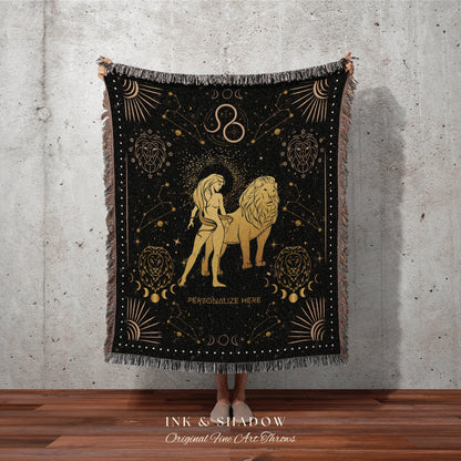 Leo Zodiac Sign Blanket | Leo Blanket Custom Star Sign Goth Woven Blanket Witchy Room Decor Leo Astrology Personalized Tapestry Celestial |