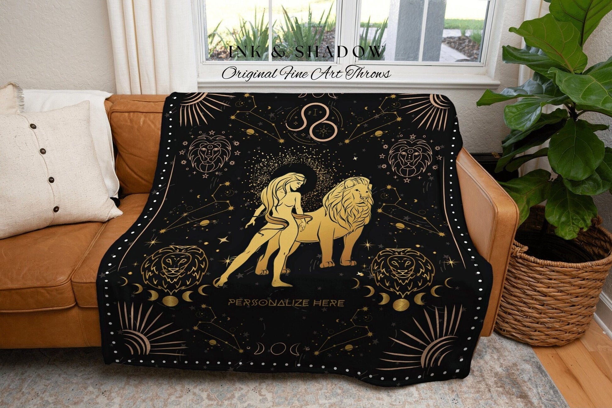 Leo Zodiac Sign Blanket | Leo Blanket Custom Star Sign Goth Woven Blanket Witchy Room Decor Leo Astrology Personalized Tapestry Celestial |