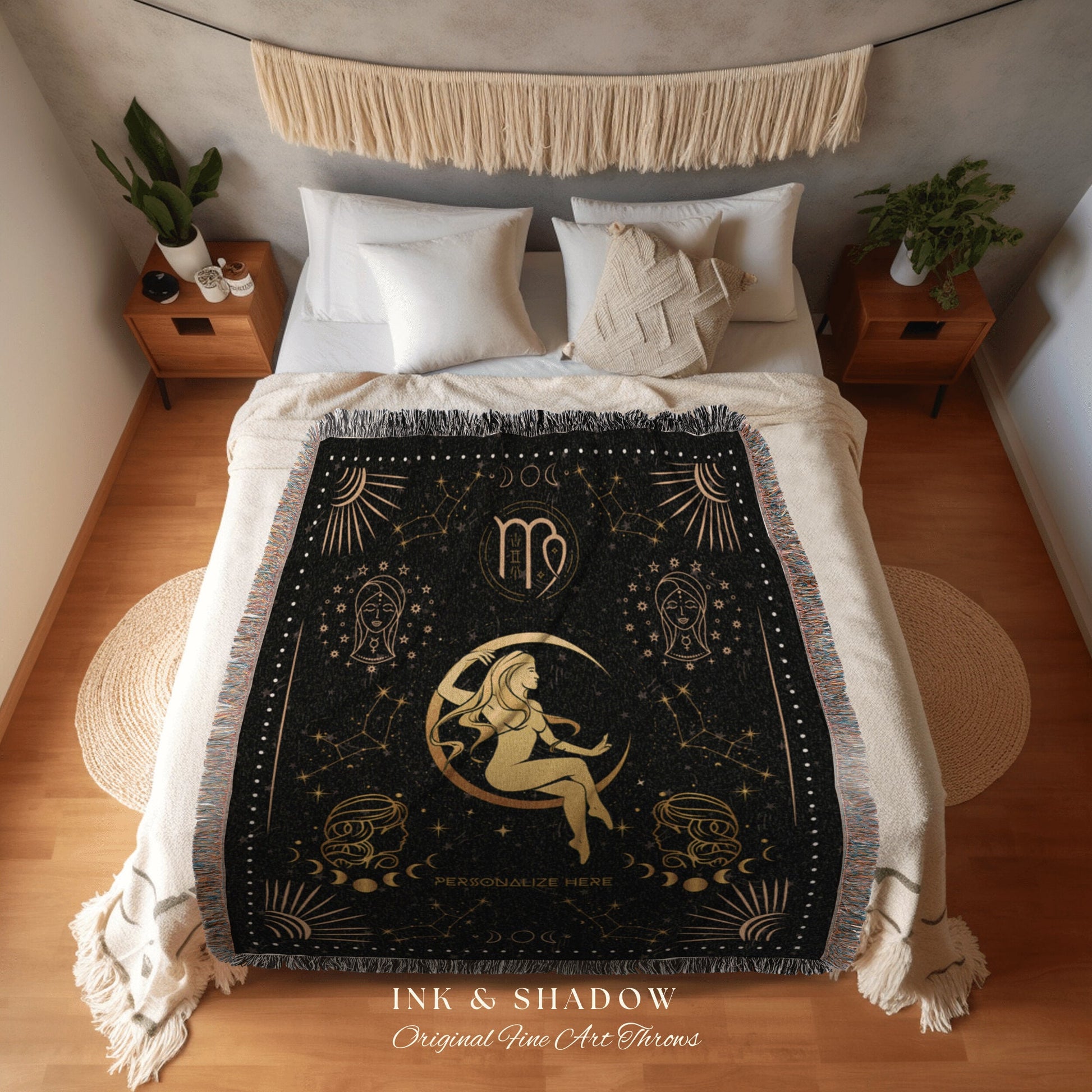 Personalized Virgo Blanket | Virgo Tapestry Custom Star Sign Goth Woven Blanket Witchy Room Decor Virgo Astrology Personalized Zodiac Sign |