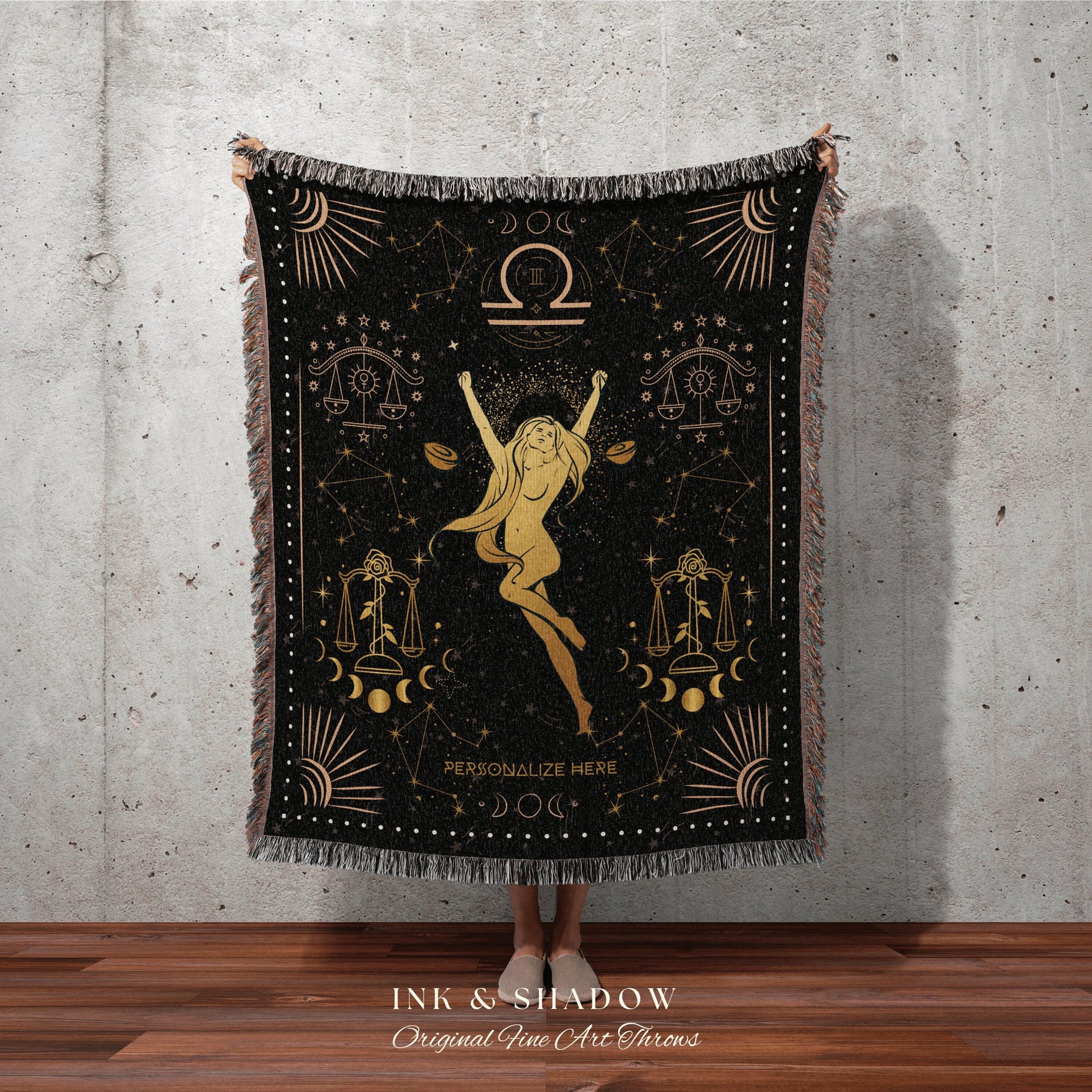 Libra Astrology Blanket | Libra Tapestry Custom Star Sign Goth Woven Blanket Witchy Room Decor Libra Astrology Personalized Zodiac Sign Goth