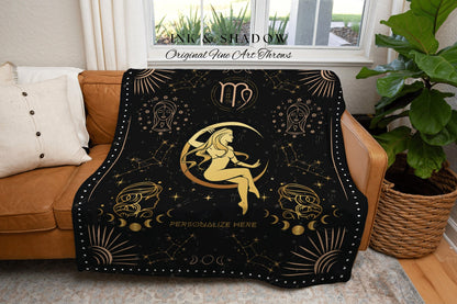 Personalized Virgo Blanket | Virgo Tapestry Custom Star Sign Goth Woven Blanket Witchy Room Decor Virgo Astrology Personalized Zodiac Sign |