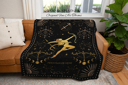 Sagittarius Star Sign Blanket | Sagittarius Tapestry Custom Star Sign Goth Woven Blanket Witch Room Decor Sagittarius Astrology Personalized