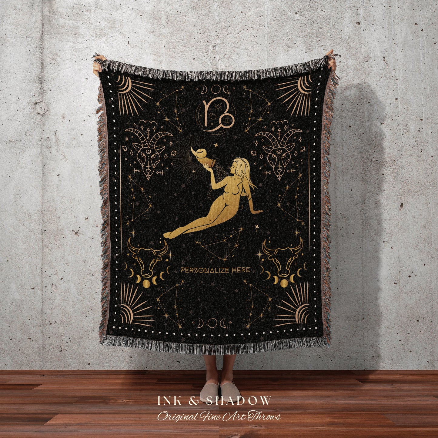 Star Sign Capricorn Blanket | Capricorn Tapestry Custom Zodiac Sign Goth Woven Blanket Witchy Room Decor Capricorn Astrology Personalized |