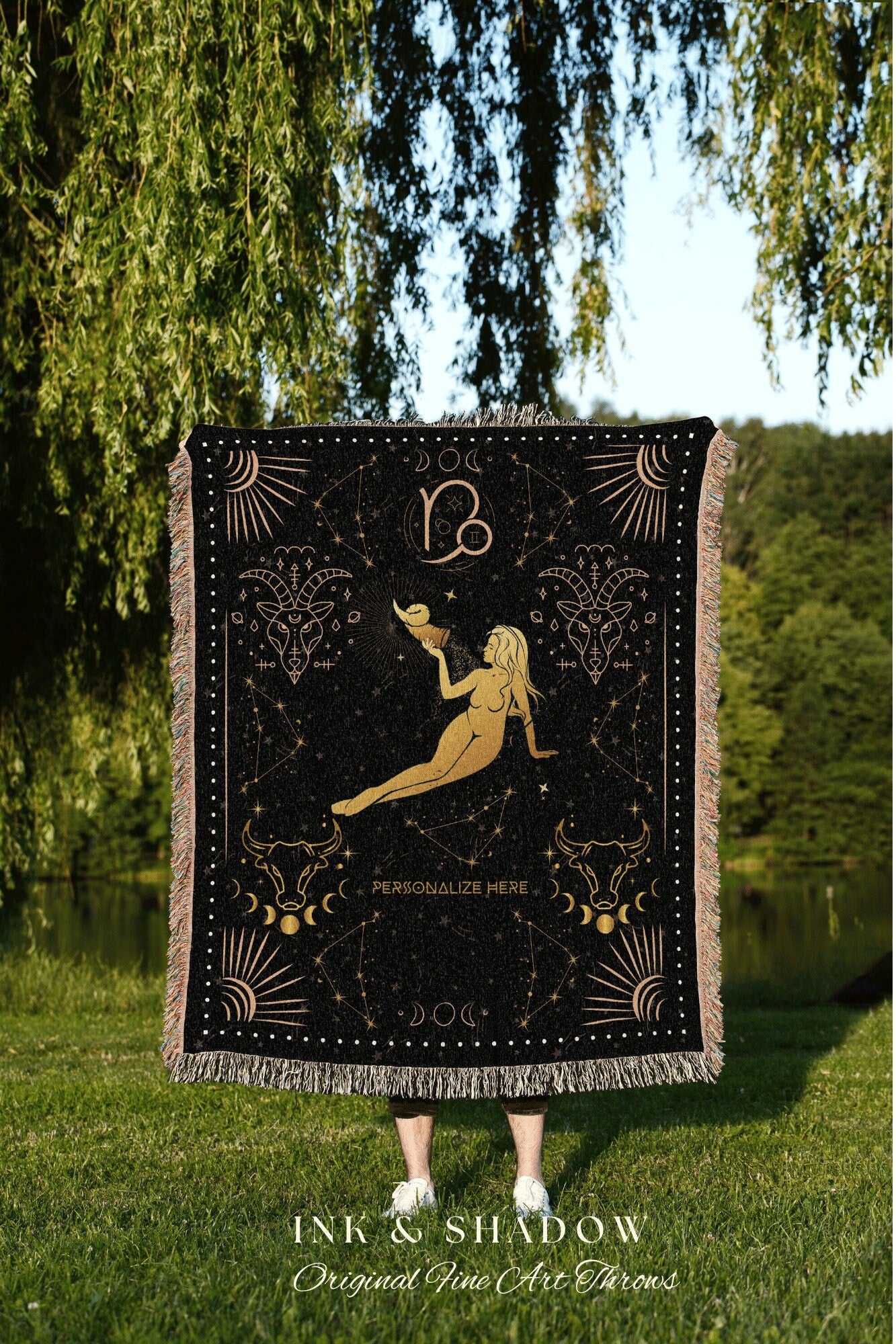 Star Sign Capricorn Blanket | Capricorn Tapestry Custom Zodiac Sign Goth Woven Blanket Witchy Room Decor Capricorn Astrology Personalized |