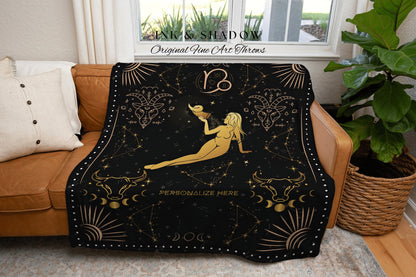 Star Sign Capricorn Blanket | Capricorn Tapestry Custom Zodiac Sign Goth Woven Blanket Witchy Room Decor Capricorn Astrology Personalized |