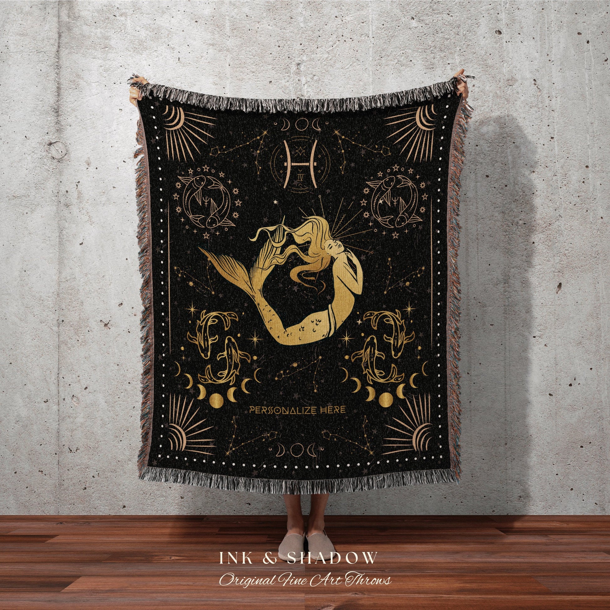 Pisces Zodiac Sign Tapestry | Pisces Blanket Custom Star Sign Gothic Woven Blanket Witchy Room Decor Pisces Custom Astrology Personalized |