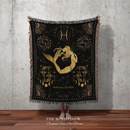 Pisces Zodiac Sign Tapestry | Pisces Blanket Custom Star Sign Gothic Woven Blanket Witchy Room Decor Pisces Custom Astrology Personalized |