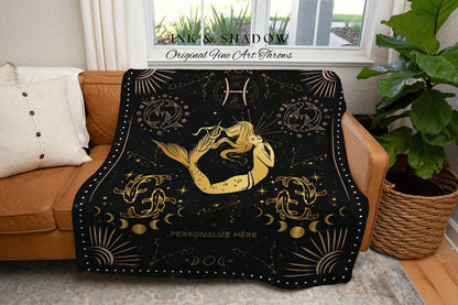 Pisces Zodiac Sign Tapestry | Pisces Blanket Custom Star Sign Gothic Woven Blanket Witchy Room Decor Pisces Custom Astrology Personalized |