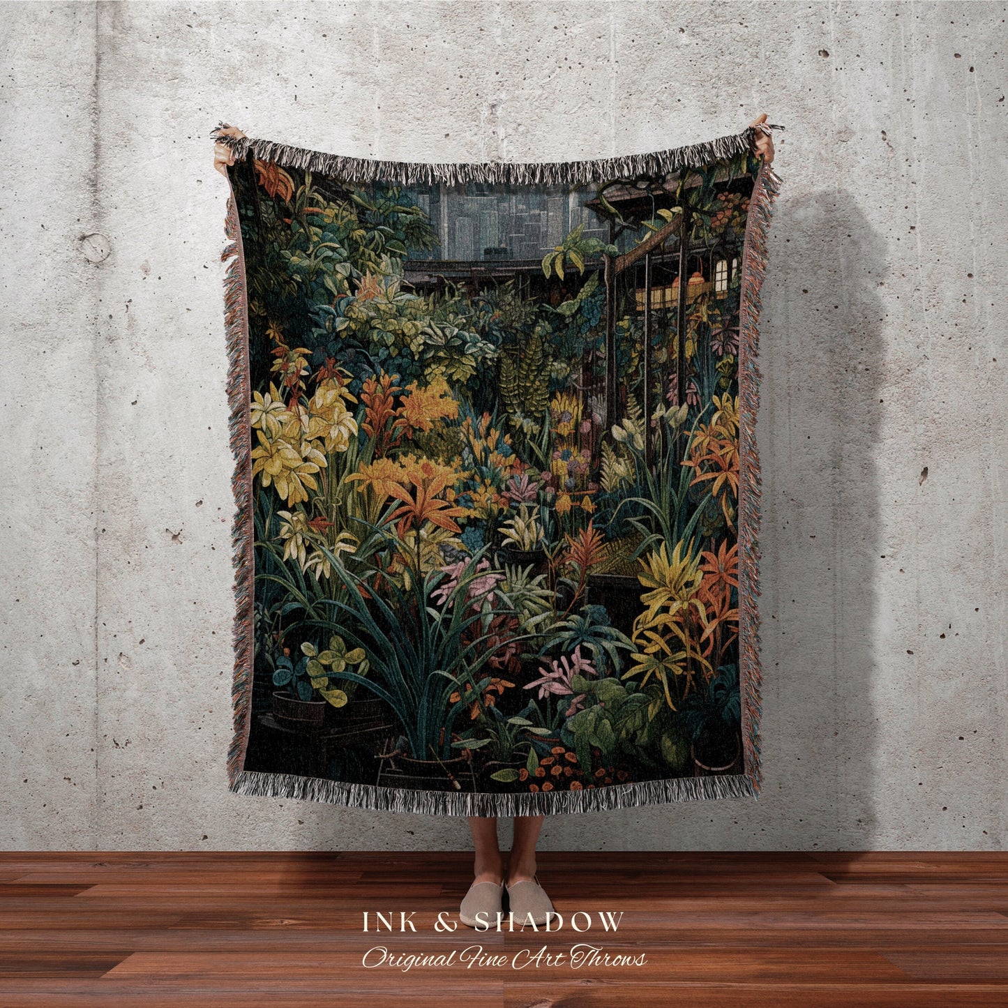 Floral Landscape Floral Blanket | Whimsigoth Wall Art Woven Blanket Victorian Gothic Aesthetic Tapestry Woven Botanical Fairycore Gothic |