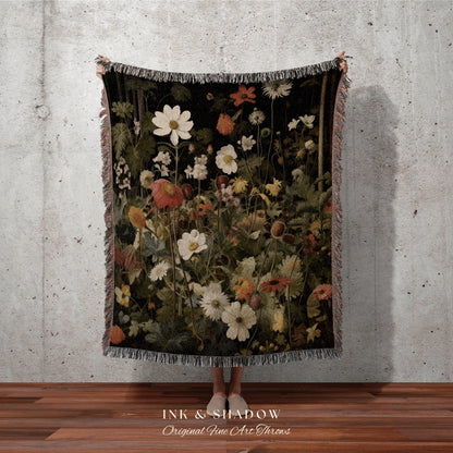 Victorian Gothic Floral Blanket | Whimsigoth Wall Art Woven Blanket Victorian Gothic Aesthetic Tapestry Woven Botanical Fairycore Aesthetic