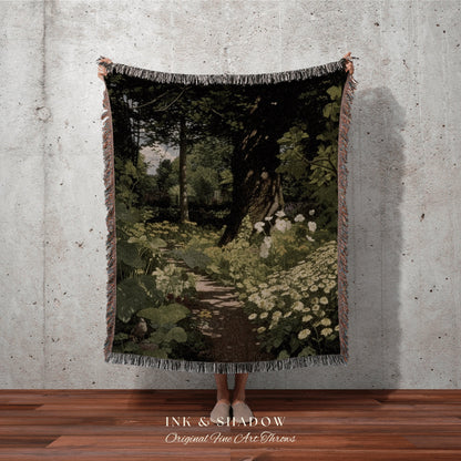 Woodland Gothic Floral Blanket | Whimsigoth Wall Art Woven Blanket Victorian Gothic Aesthetic Tapestry Woven Botanical Fairycore Aesthetic |