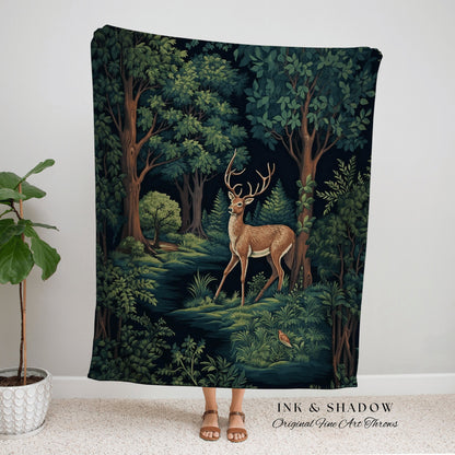 Folklore Aesthetic Blanket Woven | Folk Art Blanket Woven Tapestry William Morris Throw Dark Woodland Decor Medieval Aesthetic Fairycore Art