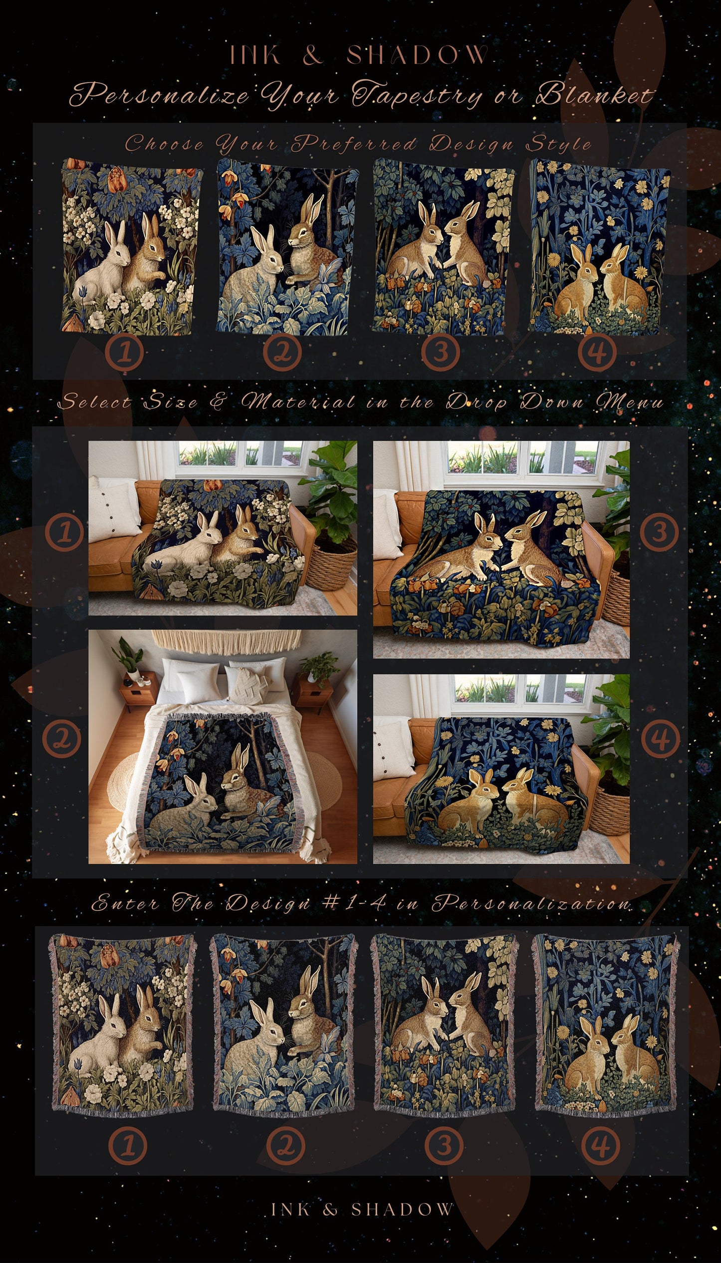 Vintage Botanical Tapestry | Botanical Folk Art Blanket Woven Tapestry William Morris Throw Woodland Goth Decor Medieval Aesthetic Fairycore