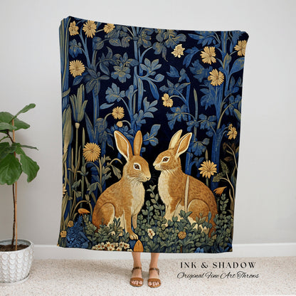 Hygge Tapestry Vintage Folk Art | Woven Tapestry Blanket William Morris Throw Woodland Decor Botanical Rabbit Aesthetic Woodland Fairycore |