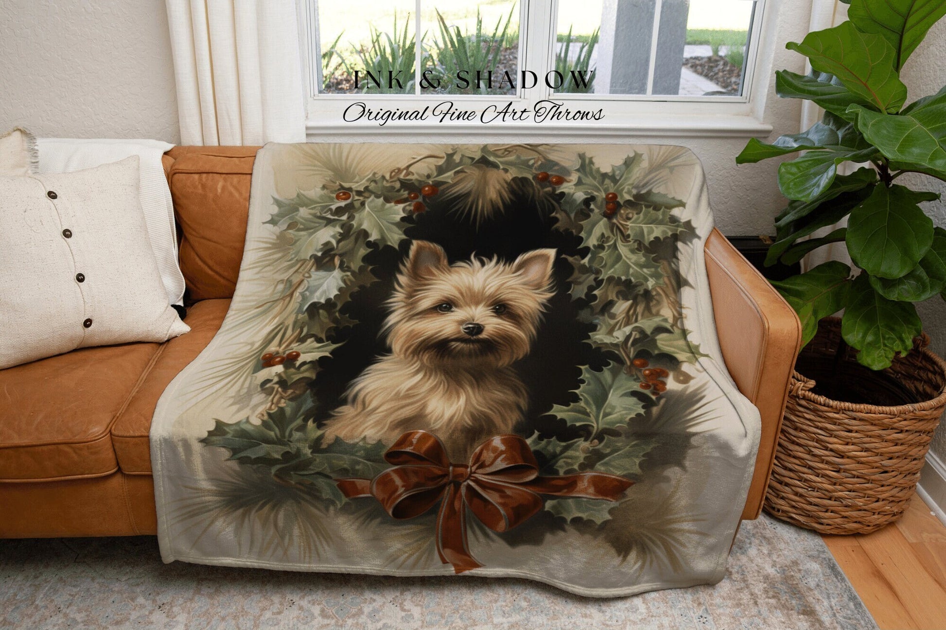 Vintage Yorkie Tapestry Blanket | Yorkie Dad Gift Blanket Terrier Mom Gift Funny Tapestry Christmas Dog Portrait Blanket Yorkshire Terrier |