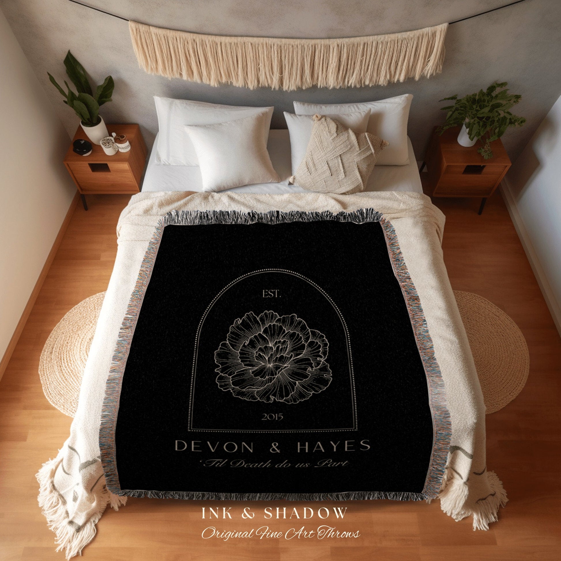 Til Death do us Part Blanket | Gothic Wedding Anniversary Gift Custom Couples Gift Blanket Woven Tapestry Birth Month Flower Personalized |