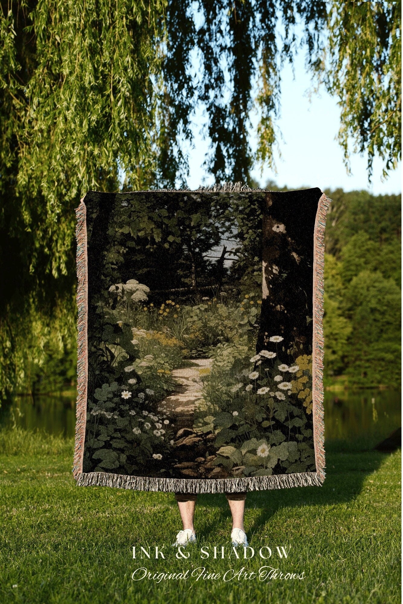 Dark Fairycore Woodland Tapestry | Renaissance Art Woven Blanket Victorian Gothic Aesthetic Tapestry Woven Botanical Fairy Decor Aesthetic