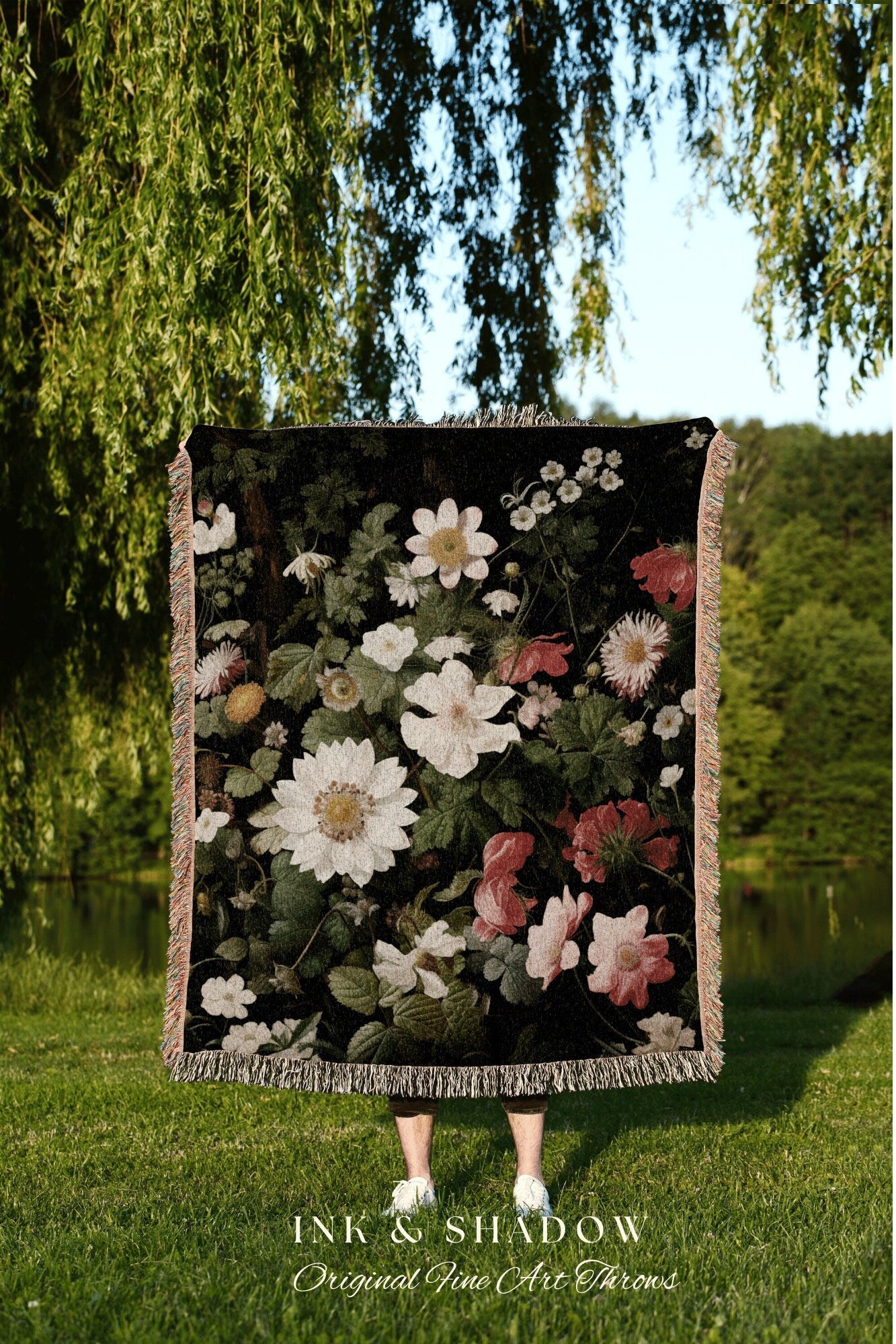 Fairycore Wildflower Tapestry | Whimsigoth Wall Art Woven Blanket Victorian Gothic Aesthetic Tapestry Woven Botanical Fairy Decor Aesthetic