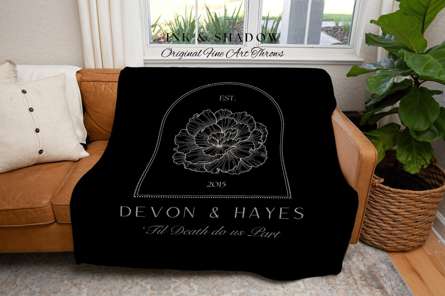 Til Death do us Part Blanket | Gothic Wedding Anniversary Gift Custom Couples Gift Blanket Woven Tapestry Birth Month Flower Personalized |