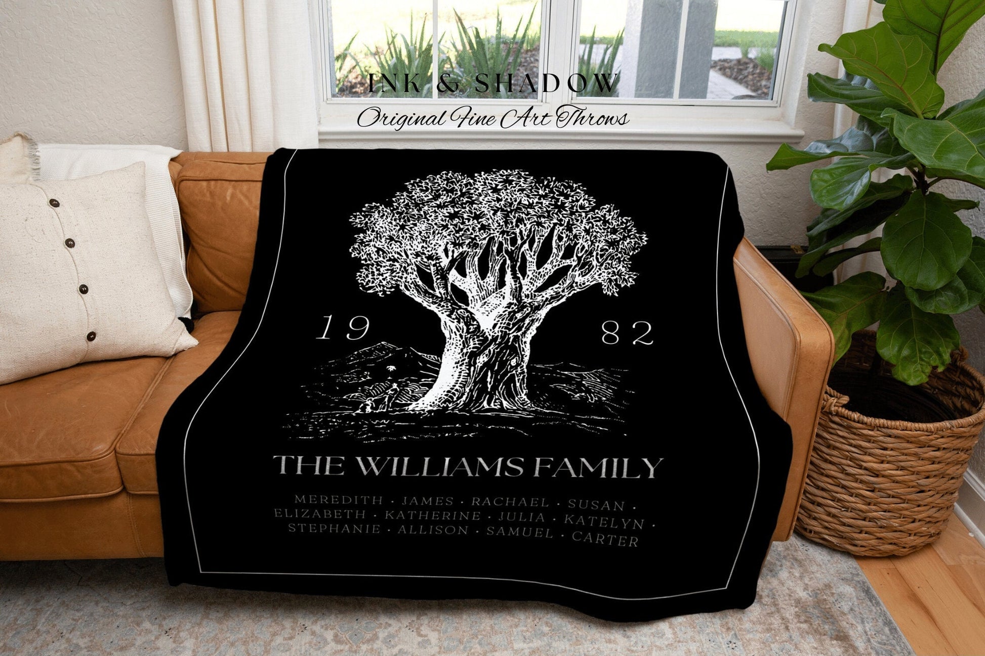 Custom Family Tree Blanket | Woven Tapestry Family Tree Wall Art Blanket Custom Family Gift Meaningful Custom Sentimental Gift for Newlywed