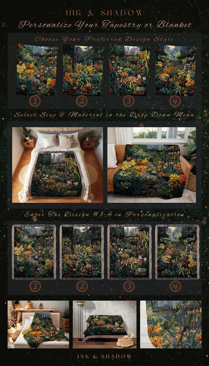 Floral Landscape Floral Blanket | Whimsigoth Wall Art Woven Blanket Victorian Gothic Aesthetic Tapestry Woven Botanical Fairycore Gothic |