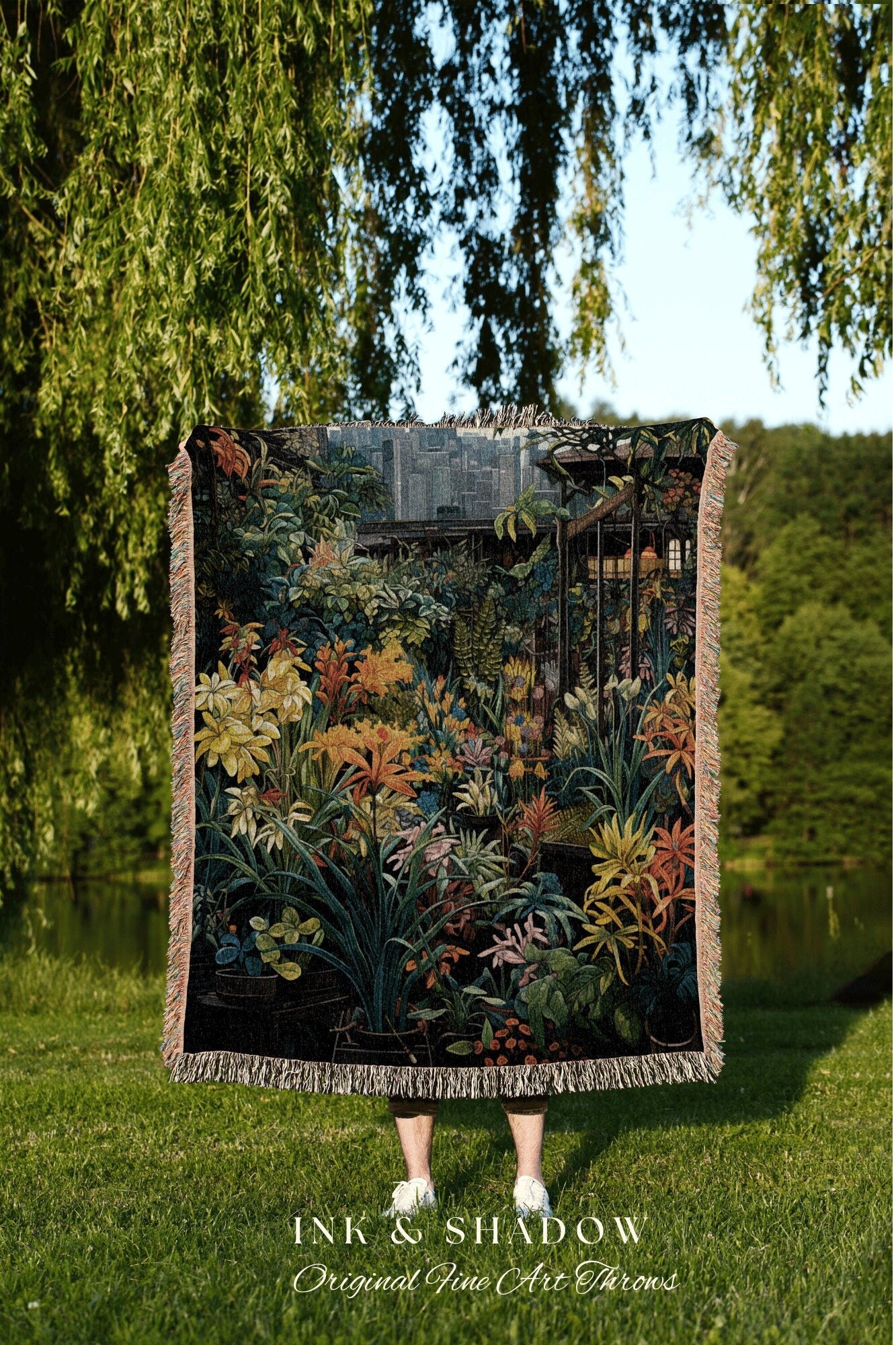 Floral Landscape Floral Blanket | Whimsigoth Wall Art Woven Blanket Victorian Gothic Aesthetic Tapestry Woven Botanical Fairycore Gothic |