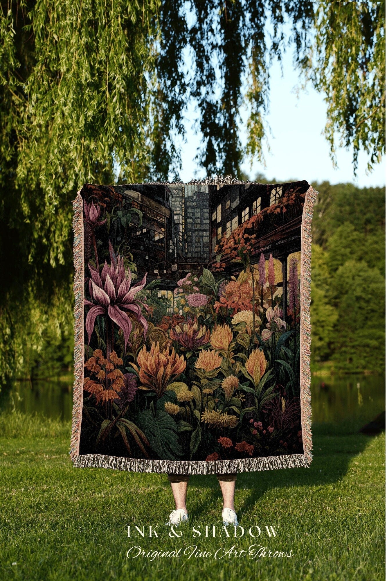 Decorative Tapestry Floral Throw | Whimsigoth Wall Art Woven Blanket Victorian Gothic Aesthetic Tapestry Woven Botanical Fairycore Gothic |