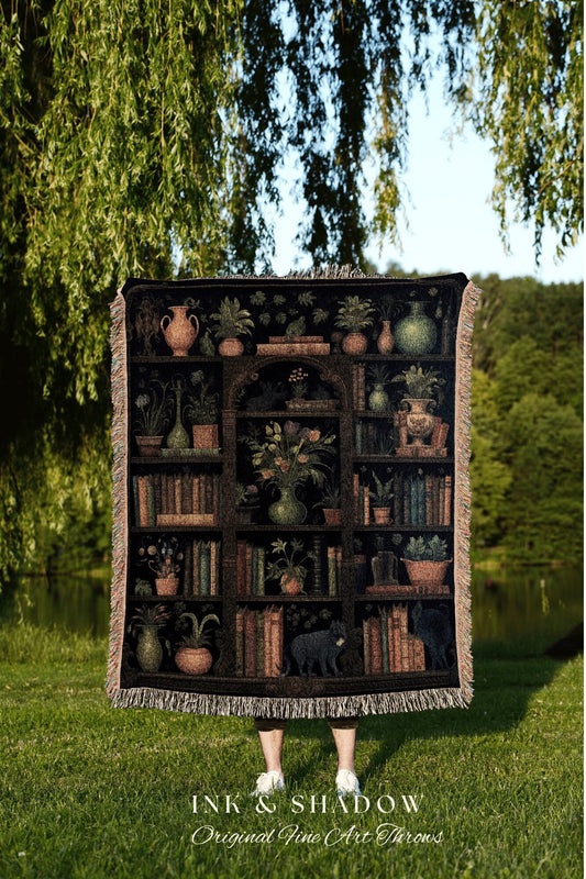 Reading Nook Decor Book Lover Blanket Dark Academia Book Reading Blanket |  Bookworm Throws Woven Wall Art Tapestry Dark Cottagecore Blanket