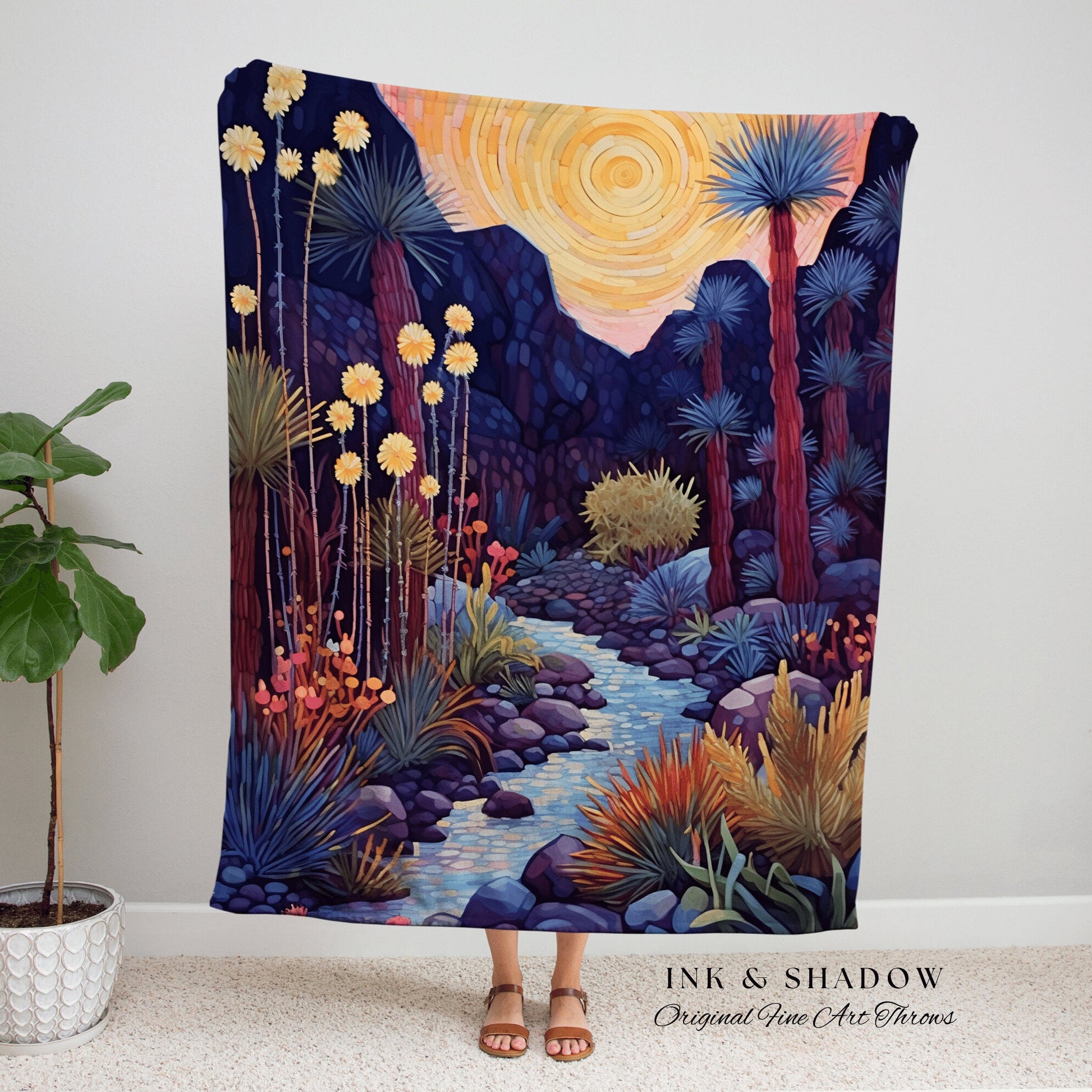 Whimsical Landscape Blanket | Southwestern Home Decor Housewarming Gift Tapestry Aesthetic Blanket Whimsigoth Blanket Desert Decor Boho Art