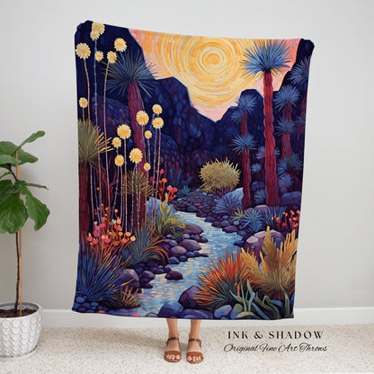 Whimsical Landscape Blanket | Southwestern Home Decor Housewarming Gift Tapestry Aesthetic Blanket Whimsigoth Blanket Desert Decor Boho Art