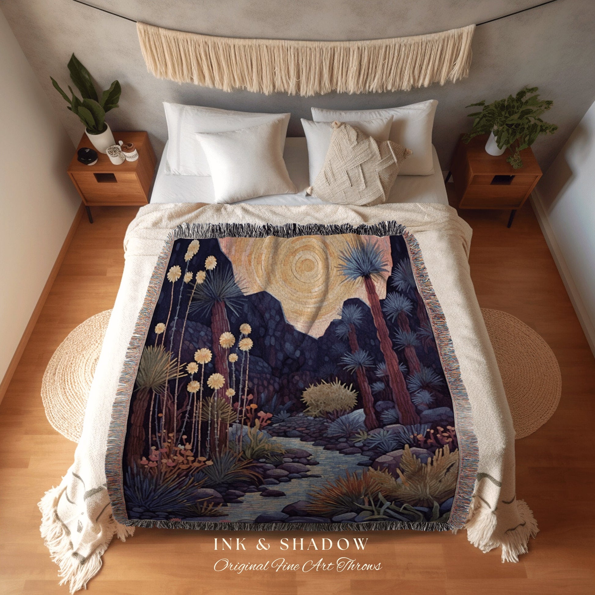 Whimsical Landscape Blanket | Southwestern Home Decor Housewarming Gift Tapestry Aesthetic Blanket Whimsigoth Blanket Desert Decor Boho Art