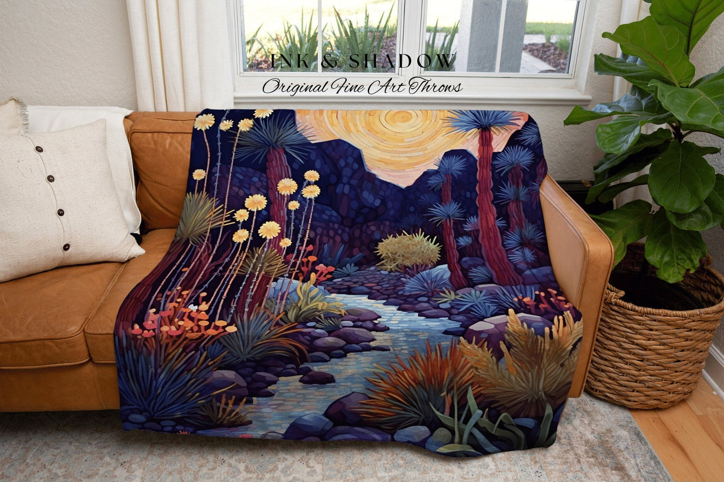 Whimsical Landscape Blanket | Southwestern Home Decor Housewarming Gift Tapestry Aesthetic Blanket Whimsigoth Blanket Desert Decor Boho Art