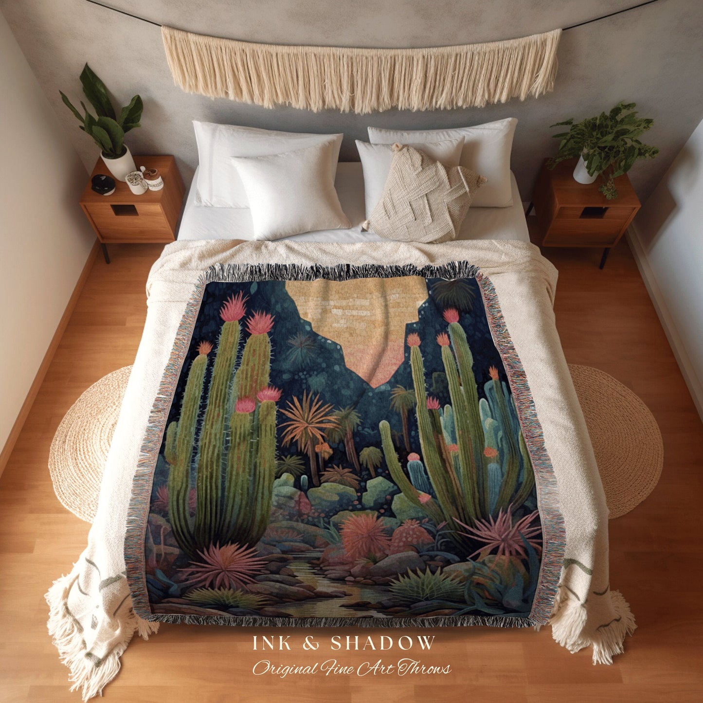 Cactus Blanket Whimsical | Dark Academia Home Decor Housewarming Gift Tapestry Aesthetic Blanket Dark Cottagecore Blanket Desert Decor Boho