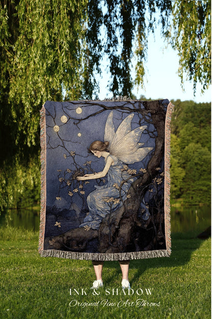 Storybook Fairy Tapestry | Fairy Aesthetic Celestial Wall Art Cottagecore Decor Art Nouveau Tapestry Woven Blanket Fairycore Decor Vintage |