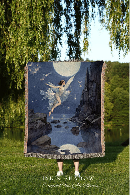 Ethereal Fairy Blanket | Fairy Aesthetic Celestial Wall Art Cottagecore Decor Art Nouveau Tapestry Woven Art Blanket Fairycore Decor Mystic